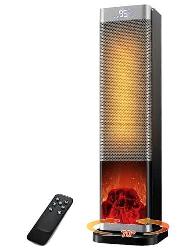 Space Heaters for Indoor Use, 1500W PTC Ceramic Electric Heater with Thermostat, Room Temperature Display, 70° Oscillation, Remote Control, 12H Timer, Quiet Portable Heater for Office Bedroom