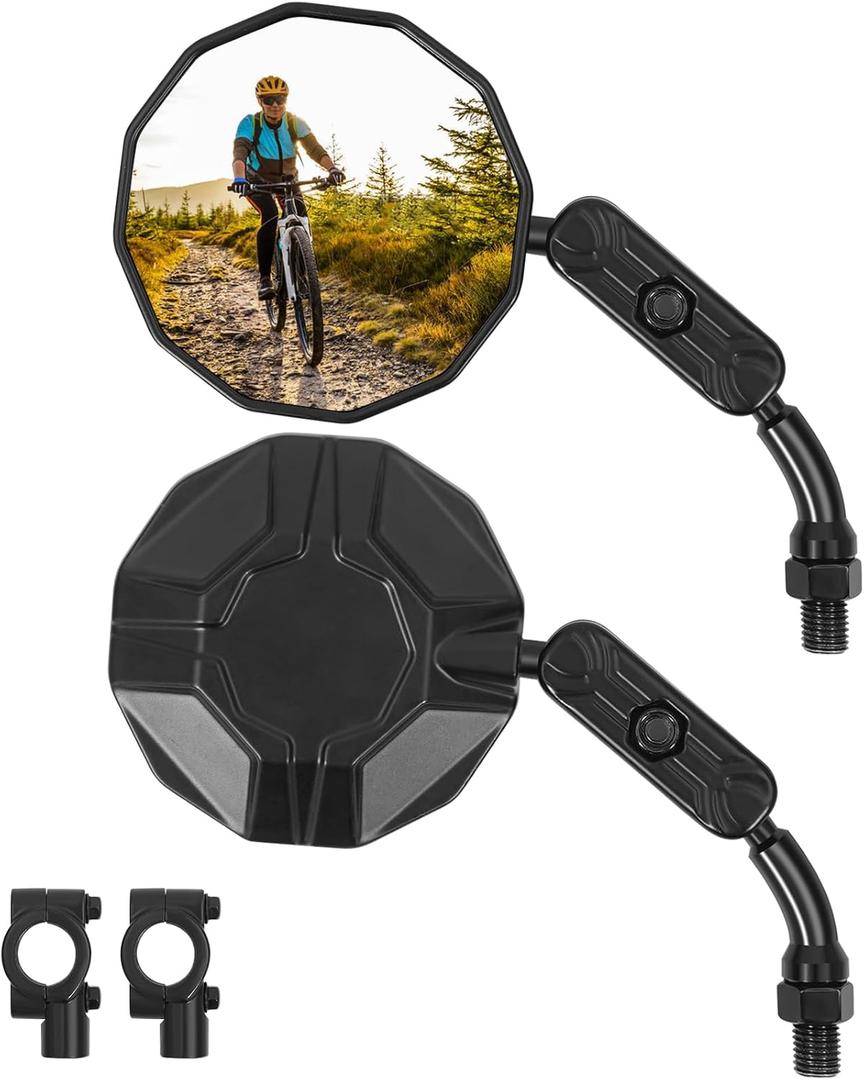 Bike Mirrors, 2 Pack Bicycle Mirrors for Handlebars, HD Convex Glass Mirror,Bike Accessories360 Fully Adjustable, Shock-Resistant Bicycle Mirrors for MTB, E-Bike, Scooter & Motorcycle