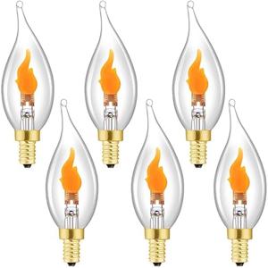 Flickering Flame Light Bulbs,E12 Flicker Candelabra Flame LED Bulb,2 Modes | Realistic Flame Light Bulbs for Halloween Christmas Party Decoration,1W,100LM,Clear Glass,6Pack