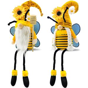 Lovinland Spring Decorations for Home, Office, Indoor - Yellow Honey Bumble Bee Sunflower Plush Gnomes Doll - Summer Gnome Gifts for Women - Bee Stuffed Sitters for Shelf Decor, Spring-bee
