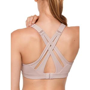 Yvette Sports Bra High Impact Adjustable Criss Cross Back, Full Support for Large Bust No Bounce (Pink, L)