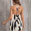 LIGHT DOT Women's Summer Dress Printed Halter Neck Mini Pleated Sundress Backless (Black, XL)