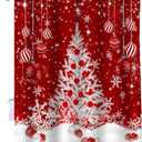Vandarllin Red Christmas Shower Curtain, White Xmas Tree Snowflakes Red Balls Shower Curtains Set with Hooks, Winter Waterproof Fabric Bathroom Curtains Decor Home Accessories, 72 X 72 Inch Long