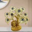 Turkish Evil Eye Tree Statue, Resin Flowers with Buddha Base, Good Luck Home Decor (White Flower)