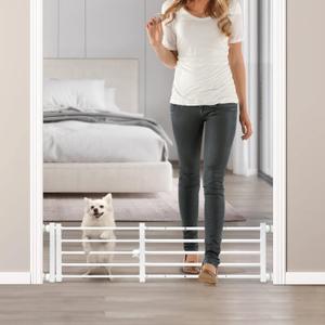 Malier Dog Gate with a Small Door, Extra Wide All Metal Short Dog Gate Pet Gate for Stairs, 10'' Tall Pressure Mount Easy Step Over Puppy Gate Low Gate for Doorways, 10''H × 26''- 41''W