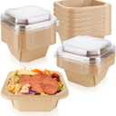 DAJAVE 50 Pack Disposable Salad Bowls with Lids 25 oz Paper Bowls with Lid, Chipotle Bowl with Lids 25oz Airtight Disposable Salad Containers for Meal Prep, Lunch, Parties
