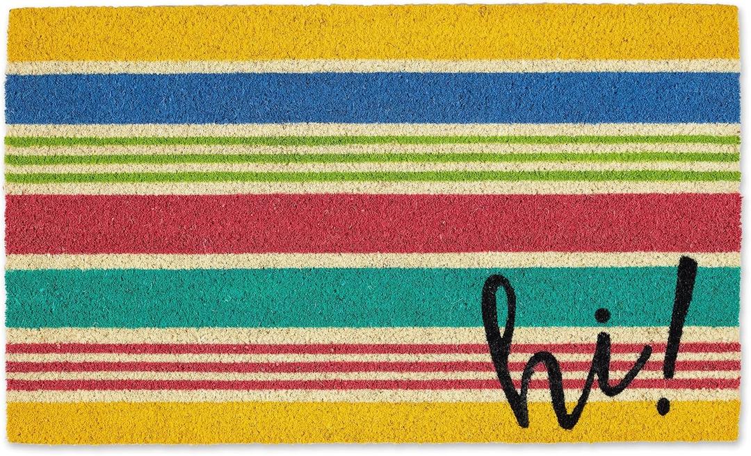 DII Felpudo de fibra de coco natural, tapete decorativo de hola, 17 x 29 pulgadas, rayas (Hi Stripes)