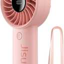 JISULIFE Handheld Portable Fan, Stronger and Longer-Lasting: 5 Speed, 3600mAh Battery, 12-Blade Turbo For Powerful Wider Wind, LED Display, Rechargeable Personal Fan for Travel Concerts Makeup-Pink