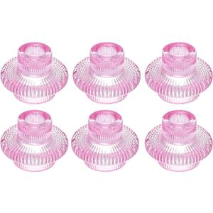 PATIKIL 6 Pcs Glass Candle Holder, Taper Candle Holder Stand Clear Glass for Table Centerpiece Decor Wedding Dinner Party, Pink