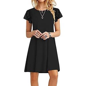 DB MOON Women 2025 Mini Dresses Summer Casual Ruffle Short Sleeve Cute Crew Neck Flowy Dress with Pockets 1XL