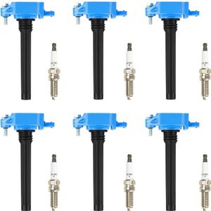 Ignition Coil Pack for Chrysler 200 11-17, 300, Town & Country 11-16, Dodge Avenger 11-14, Challenger, Charger, Durango 11-15, Grand Caravan, Journey - 6 Pack UF648 (BLUE Coil Pack & Spark Plugs)