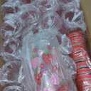 FYSUIMU 20 Pcs Strawberry Plastic Cups with Lids Straws Clear Reusable Mason Jar Red Pink Flower Strawberry Drinking Cups for Birthday Baby Shower Supplies, 14 Oz