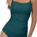 Eomenie Women's Swimsuit Tankini Tummy Control Bathing Suits Two Piece Full Coverage Slim Swim Suits with High Waisted Bottom (Large, Peacock Green)