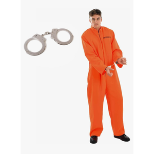 fun shack Men's Prisoner Costume, Orange Jail Inmate Jumpsuit, Adult Prison Outfit for Halloween or Costume Parties, Size L