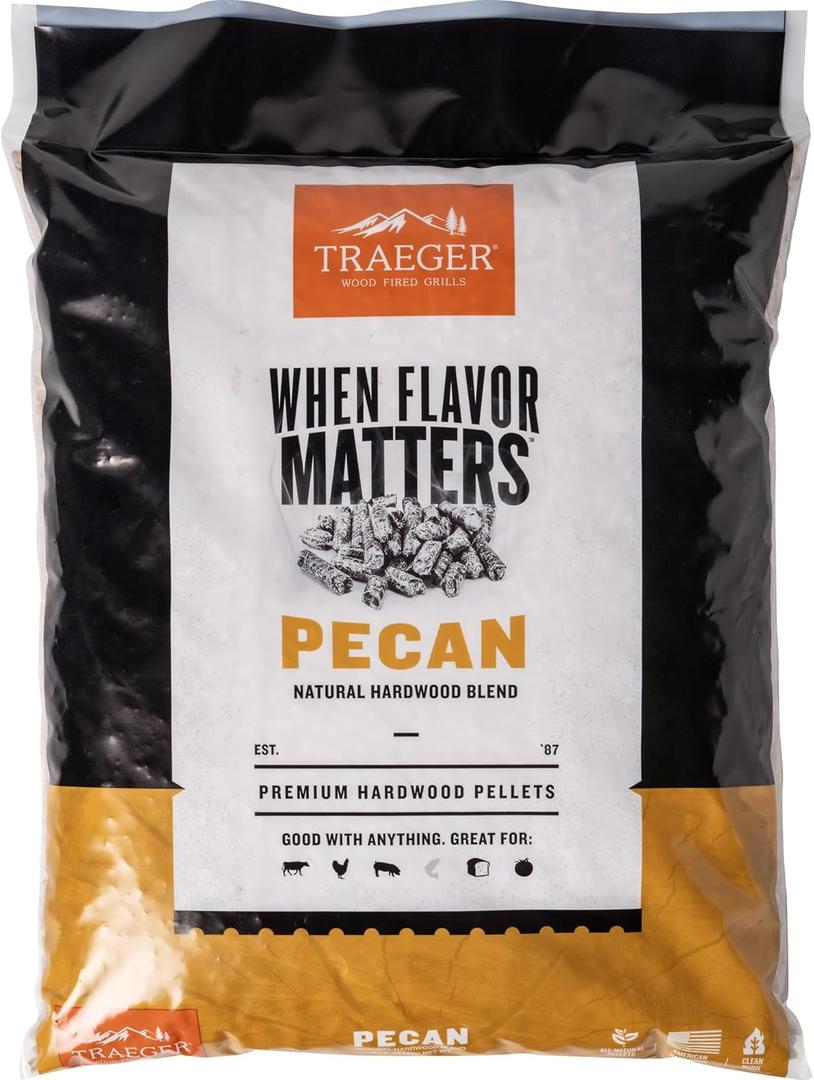 Traeger Grills Pecan 100% All-Natural Wood Pellets for Smokers and Pellet Grills, BBQ, Bake, Roast, 18 lb. Bag