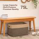 75L Large Cotton Rope Basket, Soft Toy Storage Bin for Nursery & Living Room, Decorative Blanket Basket for Bedroom, Baby-Safe Organizer for Pillows &Laundry, 22''×17''×12'', Brown & Black