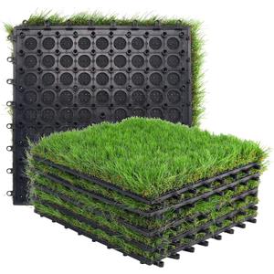 GOLDEN MOON Artificial Grass Turf Tile Interlocking Self-draining Mat, 1x1 ft, 1.5 in Pile Height, 6 Pack