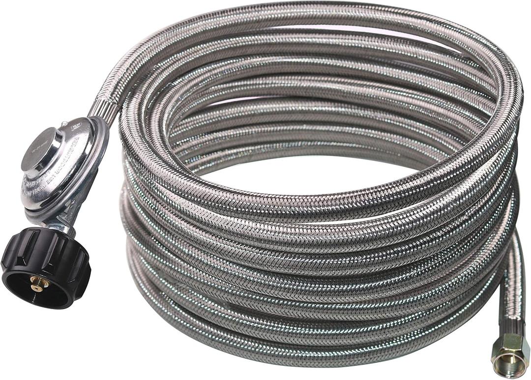 DOZYANT 12 Feet Universal QCC1 Low Pressure Propane Regulator Grill Replacement with Stainless Steel Braided hose for Most LP Gas Grill, Heater and Fire Pit Table, 3/8" Female Flare Nut