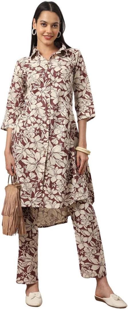 Jaipuri Pure Cotton Anarkali Kurti Pant With Dupatta For Women's With Neck Emboridery (3X-Large)