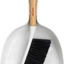 MR.SIGA Dustpan and Brush Set, Portable Cleaning Brush and Dustpan Combo with Bamboo Handle, White, 1 Set