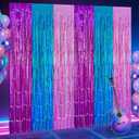 2 Pack Purple Blue Pink Foil Fringe Curtains Backdrop Birthday Party Decorations, 3.28 x 6.56 Ft Music Themed Tinsel Streamer Banner Photo Booth Props for Mermaid Sea Party Decor Supplies Favors