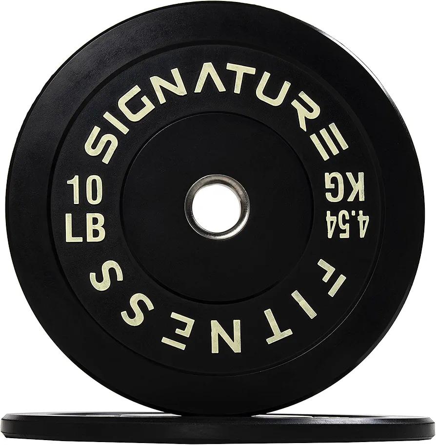 Signature Fitness Color Coded 2" Olympic Bumper Plate Weight Plates with Steel Hub - 100% Virgin Rubber, SF-CLR10P, Set of 2