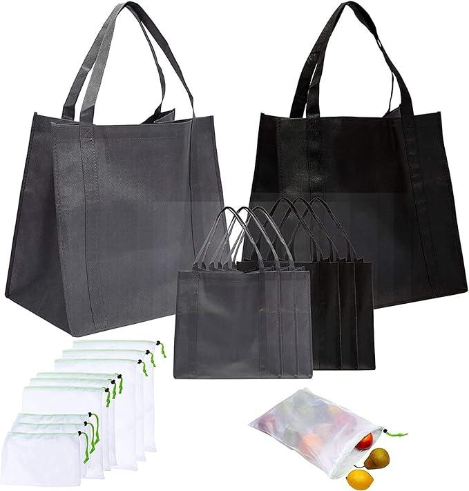 Okuna Outpost Non-Woven Tote Grocery Bags and Mesh Produce Shopping Bags (5 Sizes, 15 Pieces)
