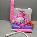 3 in 1 Kids Basketball Hoop and T Ball Set, Adjustable Height Toddler Basketball Hoop, Hanging Tee Baseball, Indoor Outdoor Sports Toys Gifts for Toddlers Boys Girls Ages 3 4 5 YearBlue (Pink)