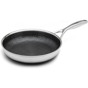 LIVWELL DiamondClad 10-Inch Hybrid Nonstick Fry Pan - Kitchen Gift - Frying Pan Stainless Steel Cookware Set with Tempered Glass Lids - Dishwasher Safe, PFOA-free Cookware - Silver/Black