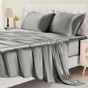 Satin Sheets, Queen Size Sheets Set, 4 Pcs Cooling Soft Bed Sheets, Silky Bedding Set with Deep Pocket up to 15 inches-Dark Gray