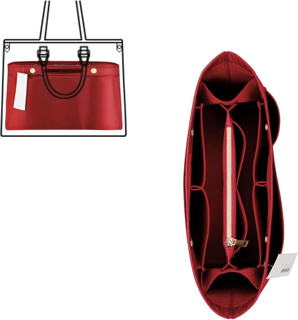 ZTUJO Purse Organizer Insert For Handbags, Silky Bag Organizer With 2 Zippers For Speedy Neverful Tote and More (Red, Large)