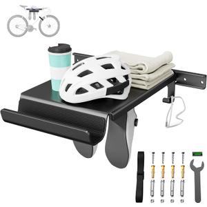 Bike Wall Mount Rack Indoor Bike Storage Garage Bike Rack Wall Mount with Shelf and Hooks Store Your Helmet and Shoes for a Single Road, Mountain or Other Bicycle (Universal Bicycle,16" Stud)