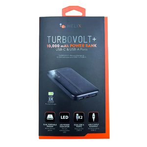 Helix/Retrak Power Bank 10000 with USB-C and Dual USB-A Ports Black Batteries