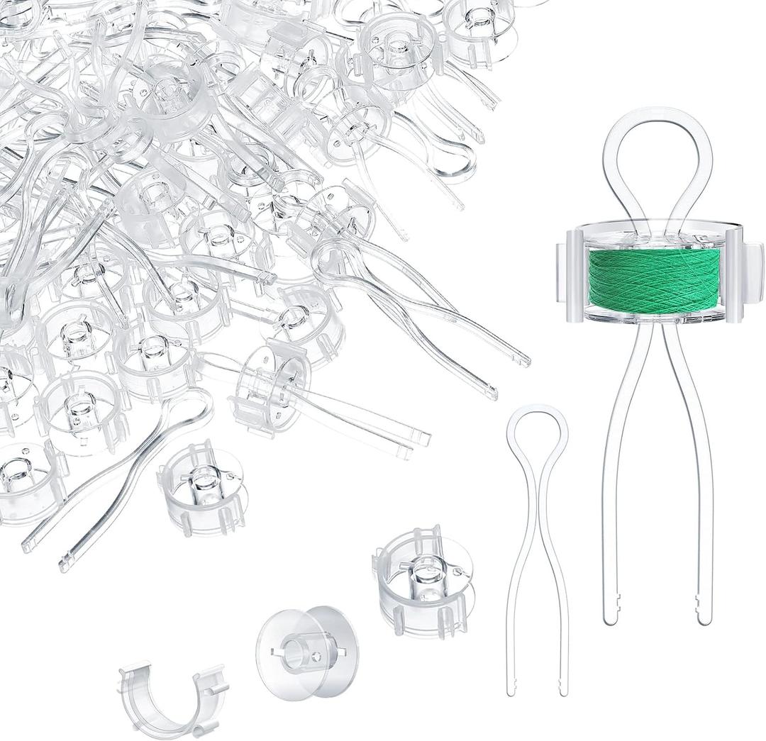 Jexine 90 Pack Bobbin Thread Holder Set Includes Sewing Bobbin, Clips, Thread Holders Sewing Machine Accessories for Spool Organizing (Clear)