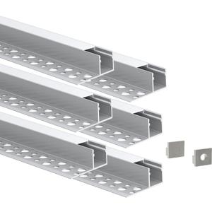 Laudert Drywall LED Channel, Trim Edge Tile LED Aluminium Channel with Milky Diffuser, Trimless Recessed Plaster in Channel Profile for LED Strip Light (6 * 3.3ft (1m))