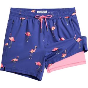 maamgic Mens Swim Trunks with Compression Liner 5 Inch, Quick Dry Bathing Suit with Zipper Pockets, No-Chafing Swim Shorts (Blue, L)