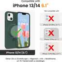 Soft Liquid Silicone Case for iPhone 13/14 with Magnetic Invisible Stand, Military Grade Shockproof Protection, Anti-Scratch Microfiber Lining Covers for iPhone 14/13, Pine Green