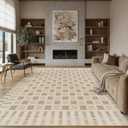 PureCozy Checkered Rug 8x10 for Living Room Brown Machine Washable Large Rug Non-Slip Stain Resistant Low Pile Boho Accent Indoor Office Throw Carpet for Bedroom Playroom Nursery