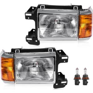 Headlight Assembly Compatible with Ford Bronco F150 F250 F350 F450 Truck 1987-1991 Halogen Type Head Lamp, OE-Style Headlight Replacement for E9TZ13008C E9TZ13008D, Chrome Trim Pair