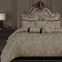 Loom and Mill 9-Piece Luxury King Size Comforter Set, European Damask Comforter Sets, Jacquard Bedding Sets with Euro Shams, Bedskirt, Filled Decorative Pillows(Taupe+Gold+Gray,King)