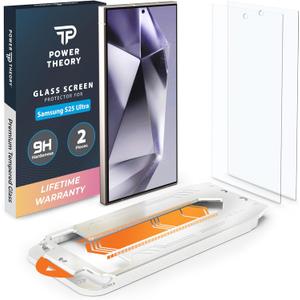 Power Theory Designed for Samsung Galaxy S25 Ultra Screen Protector Tempered Glass [9H Hardness], Easy Install Kit, 99% HD Bubble Free Clear, Case Friendly, Anti-Scratch, 2 Pack (Transparent)