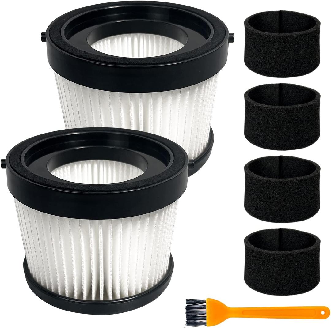 2 Pack DCV5011H HEPA Filter Compatible with DEWALT DCV501HB Cordless Handheld Vacuum, with 4 Foam Sleeve Filters & 1 Brush
