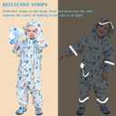 Kids Toddler Rain Suit for Boys Girls One Piece Hoodie Zipper Cartoon Waterproof Coverall Rain Jacket 1-10 Years (Blue, L)