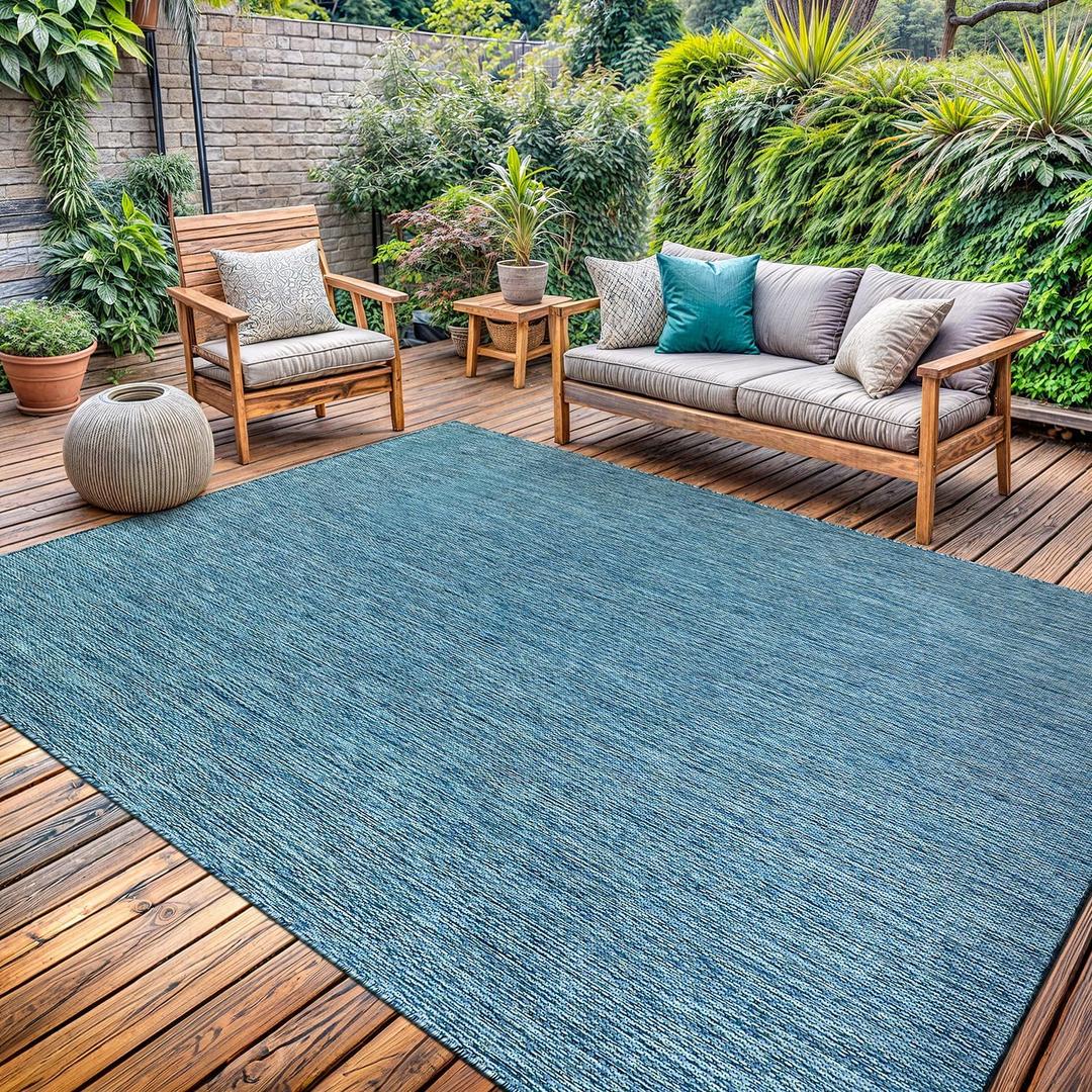 Washable Indoor Outdoor Rug 9x12 Weather Resistant Area Rugs Modern Solid for Porch Deck Balcony Backyard Patio Outside Carpet (9 X 12 Aqua Blue) (9' x 12' (Rectangular))