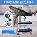 Rolling Utility Carts with Wheels Heavy Duty,3 Tier Rolling Cart with Wheels,510 LBS Food Service Cart with Rubber Mallet and Pad for Restaurant Kitchen Warehouse Office,35.5" x 16.9" x 39.5"(Black)