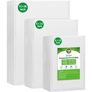 Syntus Vacuum Sealer Bags, 150 Gallon 11" x 16" and Quart 8" x 12" and Pint 6" x 10" Commercial Grade PreCut Bag, BPA Free Food Vac Bags for Storage, Meal Prep or Sous Vide