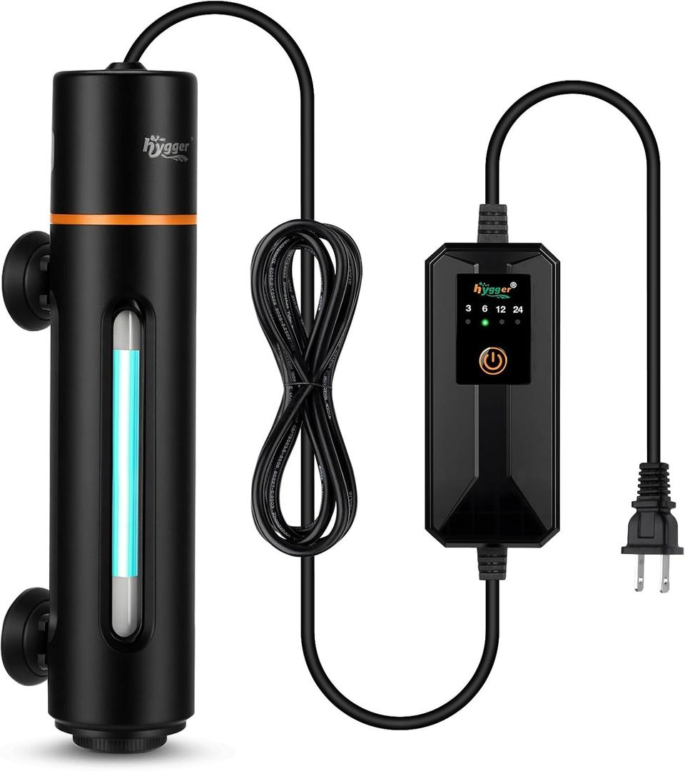 hygger 11W Aquarium U-V Light with Timer, 360 Protective Shield Clean Lamp for Green Water & Algae, Amphibian Small U-V Light for 60-180 Gal Freshwater & Saltwater Fish Tanks