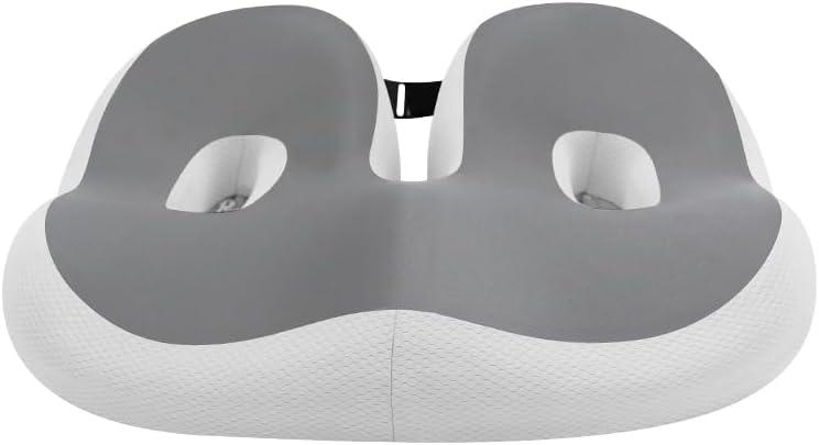 Breathable Thick Chair Seat Cushion,Upgraded Memory Foam Office Chair Cushions, Anti-Slip Bottom Car Plane Wheelchair Seat Cushion,Relieve Tailbone Sciatica Back Pain Cushion for Long Sitting (Grey)
