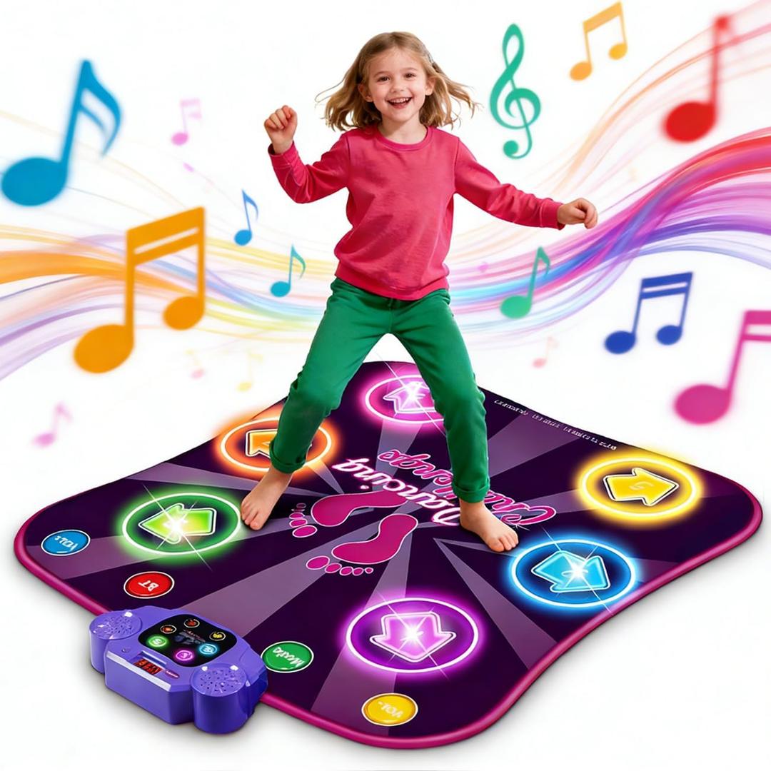 Kids Dance Mat for Girls - Toys for 4 5 6 7 8-10 Year Old Girl Birthday Gifts - Girl Toys for Ages 5-7 6-8 8-12 - Electronic Dance Pad with Light Up 6 Button - Wireless Bluetooth - 5 Game Modes