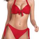 Women's Two Piece Bikini Sets Push Up Halter Bikini Bathing Suit Adjustable 2 Piece Swimsuit (X-Large, Red)